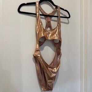 SKIMS Signature Swim Monokini Cut-Out Swimsuit Metallic Champagne Lined